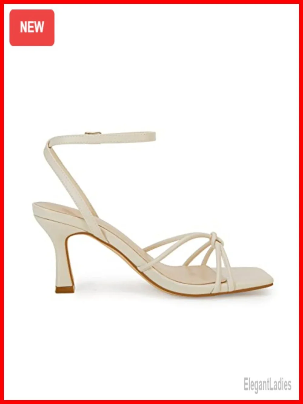 Faux Leather Stiletto Kitten Heel Sandals Square Open Toe Ankle Buckle Slingback